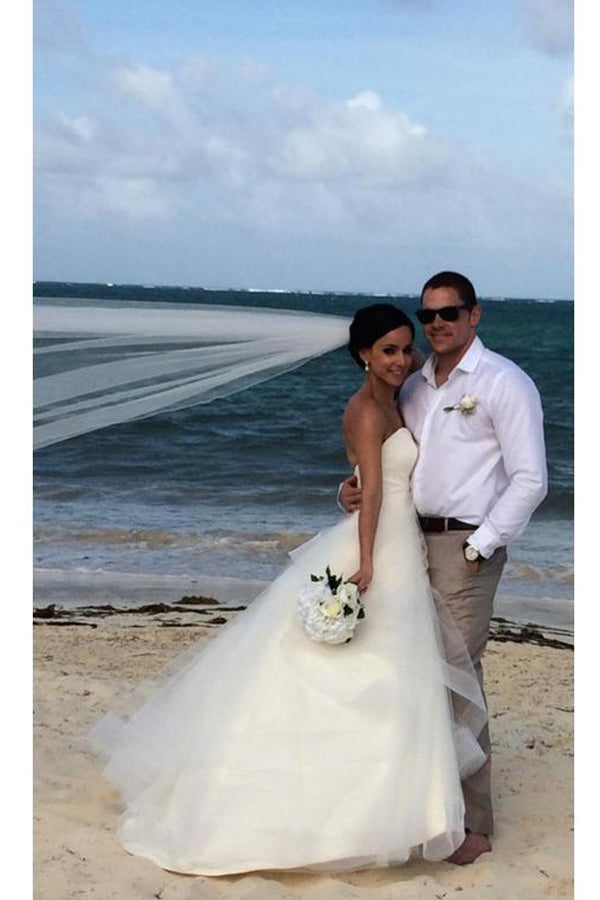 Sweetheart Strapless Wedding Dresses,Ruffles Open Back Cheap Wedding Gown,SW83