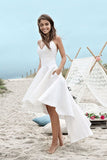 Sweetheart Spaghetti Beach Wedding Dresses,Backless High Low Cheap Wedding Gown