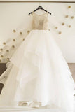 White A line Tulle Wedding Dresses, Cheap Long Prom Dress, SW90