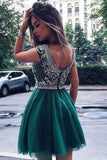 Short Hunter Prom Dress with Beading, Cheap Green Homecoming Dress, SH90