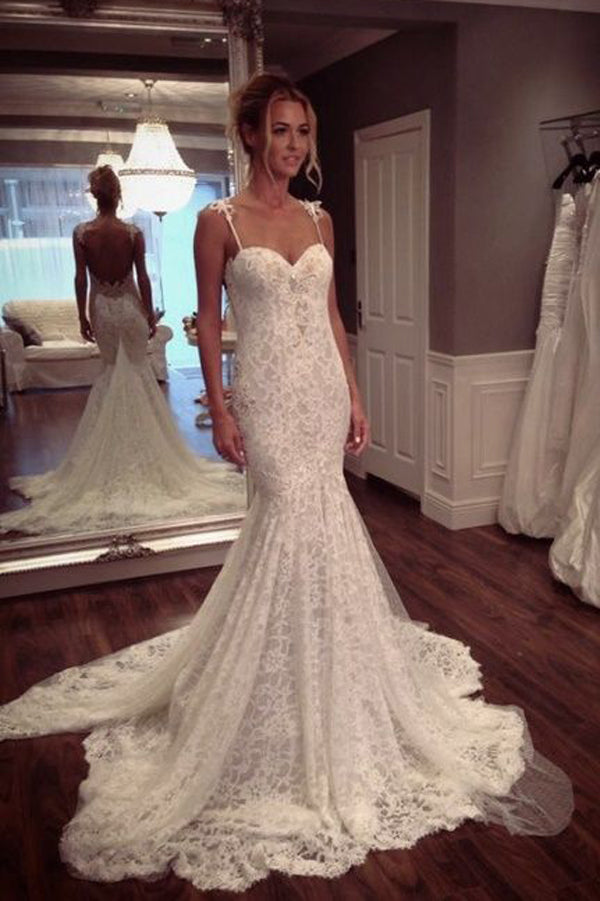 Lace Modest Mermaid Wedding Dresses,Summer Wedding Gowns, SW91