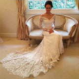 White Off Shoulder Lace Long Sleeves Wedding Dress Bridal Gown, SW93