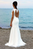 Open Back Cap Sleeves Scoop Lace Beach Wedding Dresses, SW94