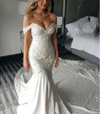 Charming Off Shoulder Mermaid Sweetheart Long Wedding Dress, SW95