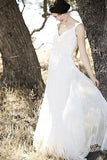Ivory Chiffon A-line V-neck Floor Length Beach Wedding Dress, SW23