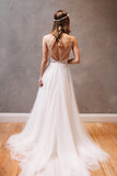 Simple A-Line Open Back Wedding Dresses,Tulle Wedding Party Gowns, SW30