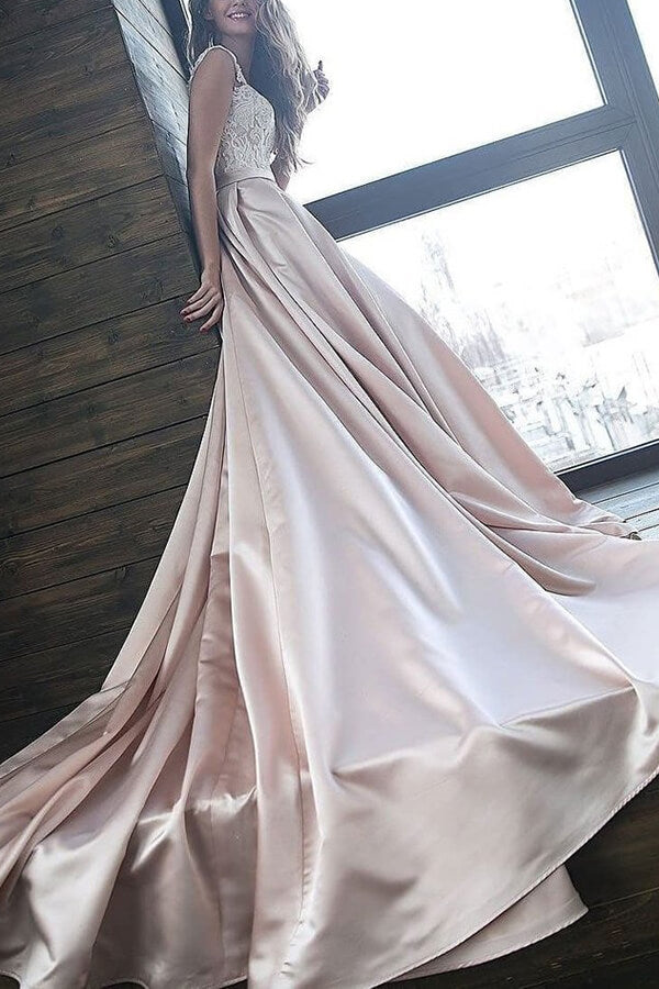 Satin A-line Off Shoulder Long Prom Dresses With Appliques, Evening Dress, SP705 | cheap prom dresses | long formal dresses | evening dresses | www.simidress.com