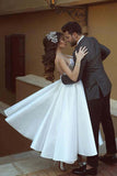 Satin A-line Spaghetti Straps Appliqued Short Princess Wedding Dresses, SW455 | a line wedding dresses | bridal outfit | cheap wedding dresses | www.simidress.com