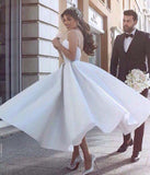 Satin A-line Spaghetti Straps Appliqued Short Princess Wedding Dresses, SW455 | short wedding dresses | beach wedding dresses | cheap lace wedding dresses | www.simidress.com
