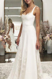 Satin A-line Spaghetti Straps Wedding Dresses with Tulle Appliques, SW468 | cheap wedding dresses online | bridal outfit | satin a line wedding dress | www.simidress.com