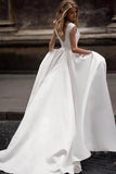 Satin A-line Vintage Simple Wedding Dresses With Pockets, Bridal Gown, SW558 | simple wedding dresses | satin wedding dresses | outdoor wedding dresses | simidress.com