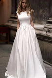 Satin A-line Vintage Simple Wedding Dresses With Pockets, Bridal Gown, SW558