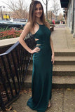 Satin Halter Sheath Prom Dresses, Criss-Cross Sweep Train Evening Dress, SP708