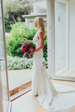 Satin Mermaid Deep V-neck Sweep Train Wedding Dresses, Bridal Gowns, SW497 | ivory wedding dresses | cheap wedding dresses | bridal outfit | www.simidress.com