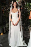 Satin Sheath Square Neck Backless Wedding Dresses With Sweep Train, SW525