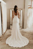 ​Satin Sheath Square Neck Backless Wedding Dresses With Sweep Train, SW525 | simple wedding dresses | vintage wedding dresses | wedding gowns | www.simidress.com​