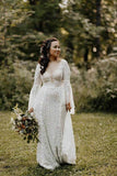 ​Sheath Lace Long Sleeves Wedding Gown, Lace Up Beach Wedding Dresses, SW531 | bridal outfit | vintage wedding dress | plus size wedding dress | www.simidress.com