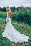 Sheath Lace Mermaid V-neck Chapel Train Wedding Dresses, Bridal Gowns, SW546 | cheap lace wedding dresses | bridal gowns | wedding dresses near me | simidress.com