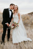 Sheath V-neck Beaded Lace Wedding Dresses, Backless Wedding Gowns, SW518 | tulle wedding dresses | beach wedding dresses | sheath wedding dress | www.simidress.com