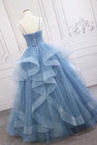 Shiny Blue Tulle A-line Spaghetti Straps Long Prom Dresses, Evening Gown, SP814 | cheap long prom dresses | vintage prom dresses | blue a line prom dresses | www.simidress.com