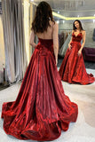 Shiny Burgundy A-line V-neck Spaghetti Straps Prom Dresses, Formal Dress, SP753 | burgundy prom dresses | long prom dress | cheap prom dresses | www.simidress.com