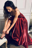 Shiny Burgundy A-line V-neck Spaghetti Straps Prom Dresses, Formal Dress, SP753 | a line prom dresses | shiny prom dresses | long prom dress | www.simidress.com