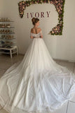 Shiny Ivory Dotted Tulle Off Shoulder Wedding Dresses With Cathedral Train, SW513 | cheap wedding dresses online | wedding dress styles | wedding dresses near me | www.simidress.com