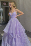 Shiny Lavender A-line V-neck Backless Long Prom Dresses, Evening Gown, SP761 | sparkly prom dresses | shiny prom dresses | long formal dresses | www.simidress.com