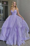 Shiny Lavender A-line V-neck Backless Long Prom Dresses, Evening Gown, SP761