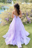 Shiny Lavender A-line V-neck Backless Long Prom Dresses, Evening Gown, SP761 | simple prom dresses | evening dresses online | tulle a line prom dress | www.simidress.com