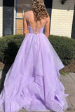Shiny Lavender A-line V-neck Backless Long Prom Dresses, Evening Gown, SP761 | a line prom dresses | cheap long prom dresses | party dresses | www.simidress.com