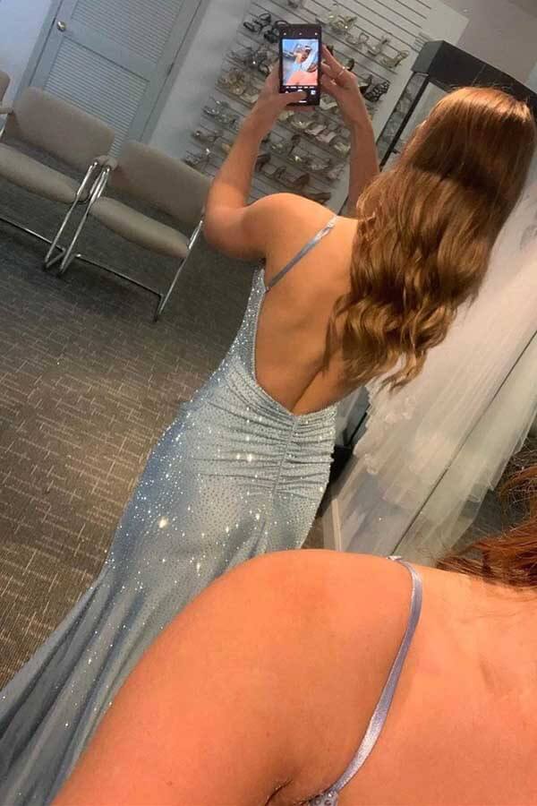 Shiny Light Blue A-line Mermaid Beaded Prom Dresses, Long Formal Dresses, SP826 | evening dresses | beaded prom dresses | sparkly prom dresses | simidress.com