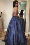 Shiny Navy Blue A-line Halter Neck Cute Prom Dresses, Long Formal Dress, SP872 | simple prom dresses | new arrival prom dresses | evening gown | simidress.com