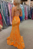 Shiny Orange Sequins Mermaid V-neck Prom dresses, Long Formal Dress, SP951 | simple prom dresses | evening gown | prom dresses for teens | simidress.com
