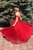 Shiny Red A-Line Off-the-Shoulder Long Prom Dresses, Evening Dresses, SP754 | Sparkly prom dresses online | long formal dresses | evening dresses | www.simidress.com