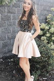 Sweetheart Beaded A-line Satin Homecoming Dresses, Graduation Dress, SH527