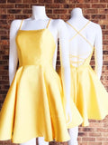 Find Simple Yellow A-line Cross Back Short Homecoming Dress With Pockets, SH531 at simidress.com at affordable price