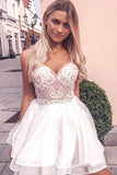 White A-line Spaghetti Straps Sweetheart Homecoming Dress With Appliques, SH543 - Simidress
