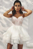 Find White A-line Spaghetti Straps Sweetheart Homecoming Dress With Appliques, SH543 at www.simidress.com