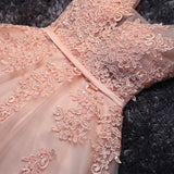 Blush Pink Short Prom Dress, Lace Appliqued Tulle Homecoming Dress,SH60 | homecoming dresses | graduation dresses | short prom dresses | Simidress