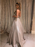 Lavender Sparkly Ball Gown Open Back V-neck Prom Dresses with Sequins, SP565 | sparkly prom dresses | evening dresses | prom gowns | simple prom dresses | evening gowns | www.simidress.com