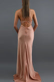 Find Simple Blush Mermaid Open Back V Neck Spaghetti Straps Long Prom Dresses, SP579 at www.simidress.com