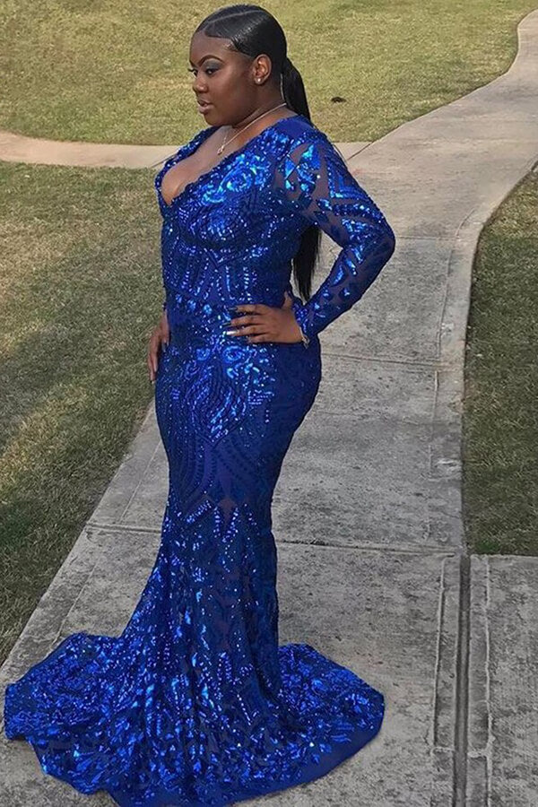 Royal Blue Plus Size Prom Dress,Fit and Flare Plus Size Prom Dress,Lon -  Wishingdress