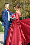 www.simidress.com supply Burgundy Satin Off-The-Shouler Long Sleeves Prom Dress With Train, SP642 at affordable prices