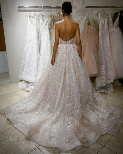 Find Charming Sparkly Sweetheart A-line Wedding Dresses With Sweep Train, SP643 at www.simidress.com