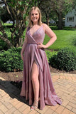 Sparkly A-line Spaghetti Straps Prom Dresses, Evening Dresses With Slit, SP661 | pink prom dresses | sparkly prom dresses | evening dresses | formal dresses | Simidress.com