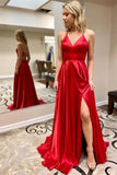 A-line V-neck Spaghetti Straps Prom Dresses, Evening Dresses With Slit, SP682 |  red prom dresses | simple prom dresses | evening gowns | www.simidress.com