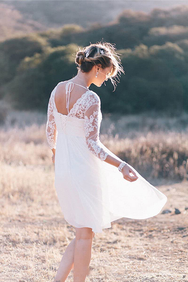 Vintage A-line 3/4 Sleeve Short Lace Wedding Dress, SW146 | Simidress Vintage A-line 3/4 Sleeve Short Lace Wedding Dress, SW146 | Simidress