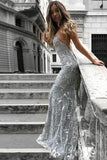simidress.com supply Affordable Tulle Lace Sexy V-neck Mermaid Long Prom Dresses, M109 at good price