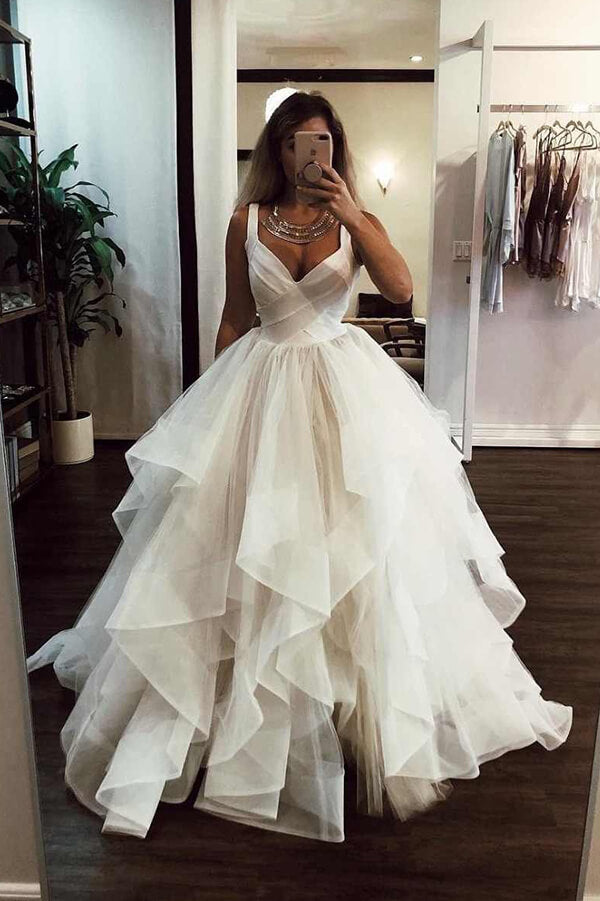 Ruffles Tulle Bridal Gowns, Beach Wedding Dresses, SW408